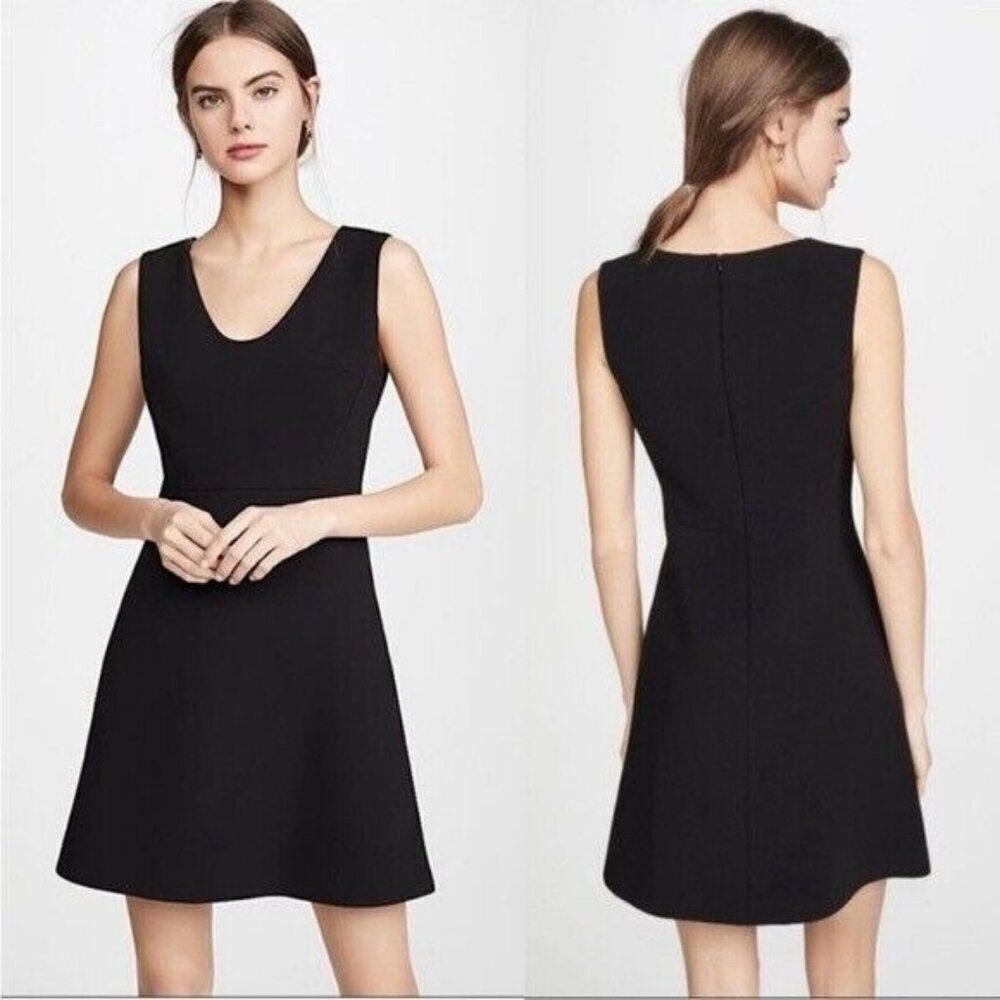 Theory NWT Scoop Flounce Dress in Black Double Crepe Size 0